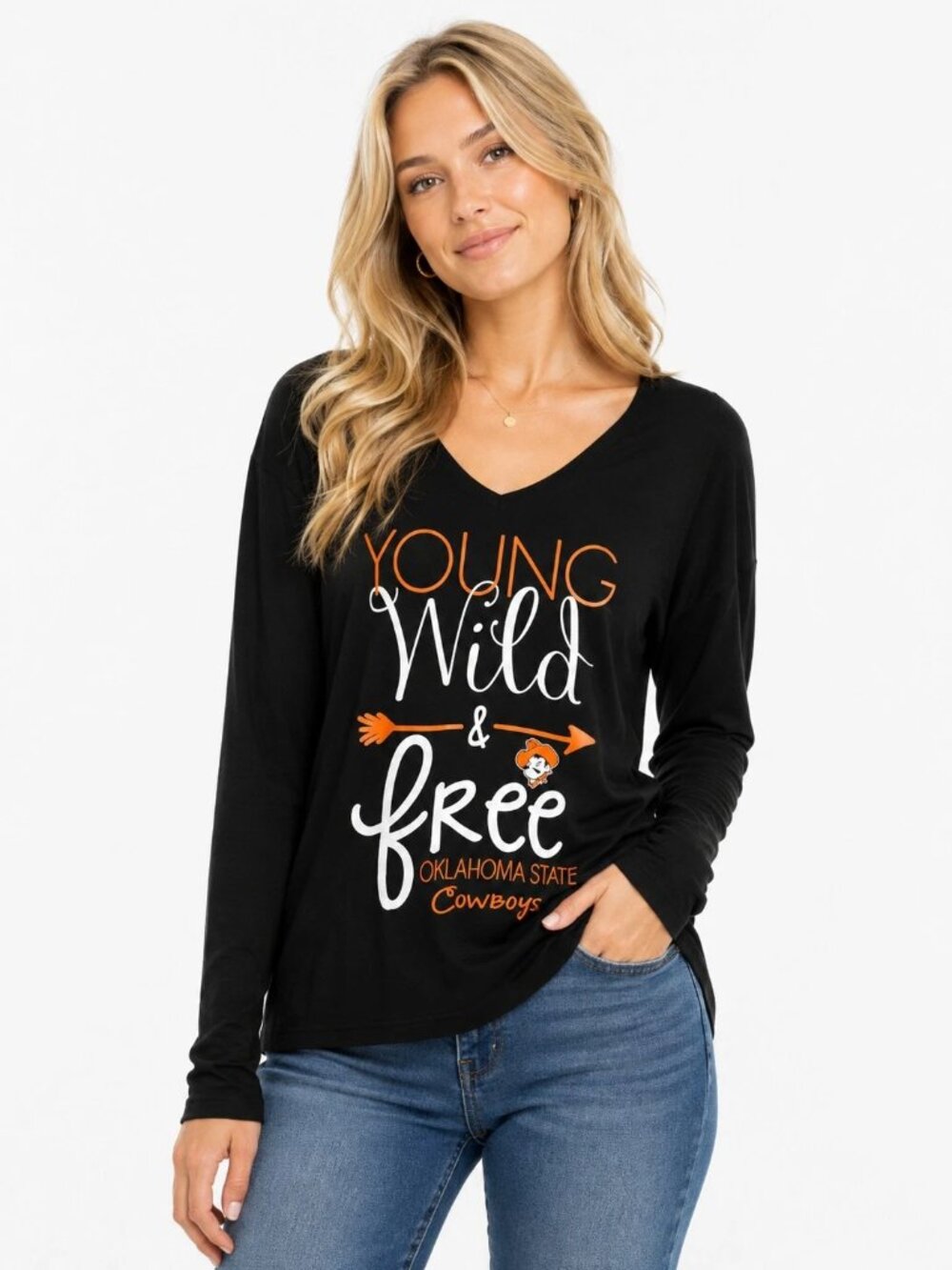 Oklahoma State Cowboys Womens Top Medium Young Wild Free Stretchy Lightweight